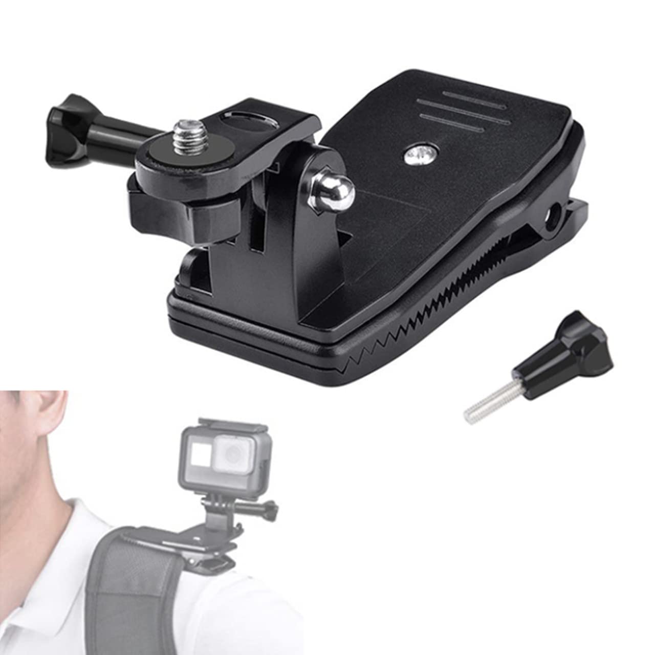 Backpack Strap Mount Quick Clip Mount for Gopro, 360 Degree Rotating Universal Mounting Accessory.
Backpack Strap Mount Quick Clip Mount for Gopro, 360 Degree Rotating Universal Mounting Accessory.