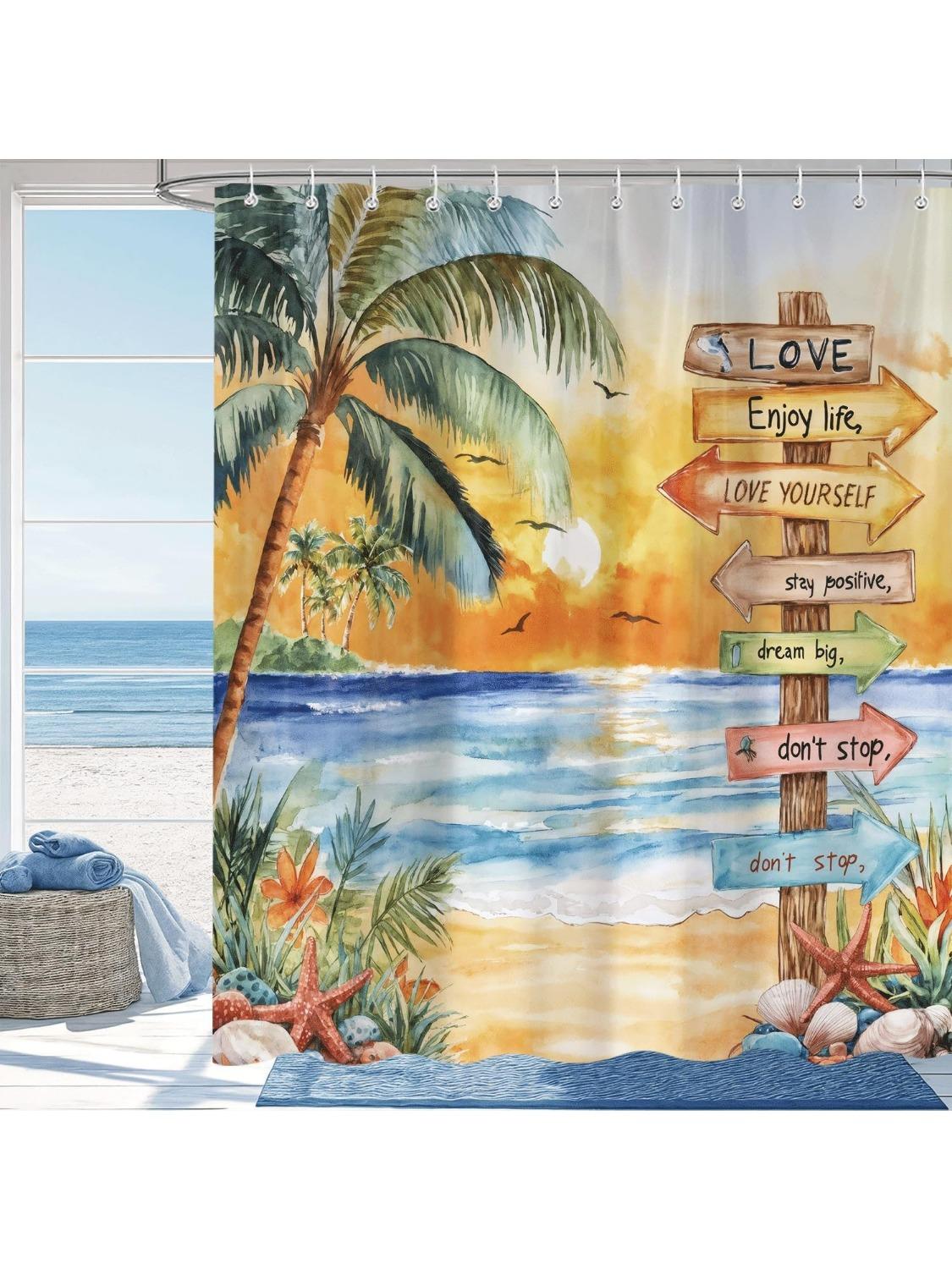 Beach Tropical Shower Curtain, Coastal Nautical Ocean Theme Summer Fun Palm Tree Sea Sunset Shower Curtains For Bathroom W60H190(CM)-1 Pcs
Beach Tropical Shower Curtain, Coastal Nautical Ocean Theme Summer Fun Palm Tree Sea Sunset Shower Curtains For Bathroom W60H190(CM)-1 Pcs