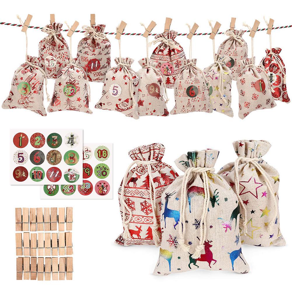 24pcs Christmas Decorations Calendar Countdown Storage Candy Burlap Bag New Year Decorations
24pcs Christmas Decorations Calendar Countdown Storage Candy Burlap Bag New Year Decorations