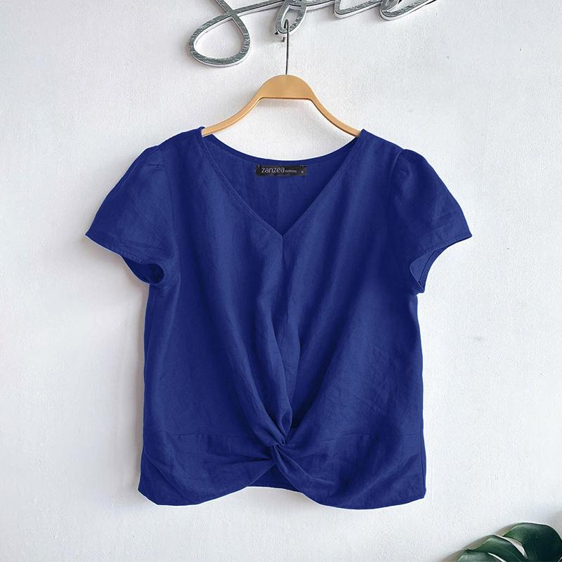 ZANZEA Женская повседневная хлопковая блузка с V-образным вырезом и коротким рукавом для лета
ZANZEA Женская повседневная хлопковая блузка с V-образным вырезом и коротким рукавом для лета