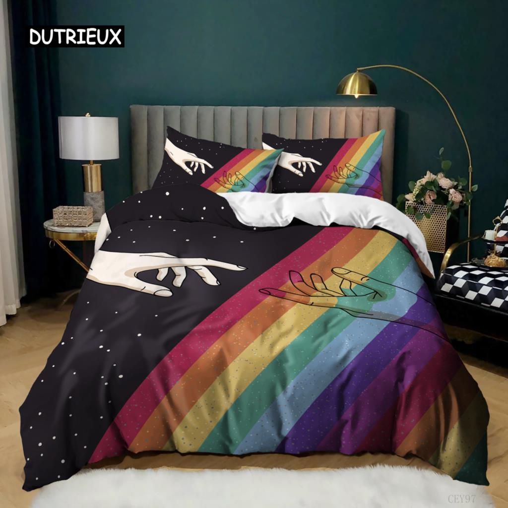 Couple Rainbow Duvet Cover Set Microfiber Hold Hands and Compare Hearts Rainbow Pattern Twin Quilt Cover Twin for Couple Lover EU single(135x200cm)
Couple Rainbow Duvet Cover Set Microfiber Hold Hands and Compare Hearts Rainbow Pattern Twin Quilt Cover Twin for Couple Lover EU single(135x200cm)