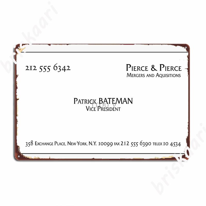 Patrick Bateman Business Card Metal Signs Cinema Living Room Party Customize Painting Décor Tin sign Posters 20x30cm
Patrick Bateman Business Card Metal Signs Cinema Living Room Party Customize Painting Décor Tin sign Posters 20x30cm