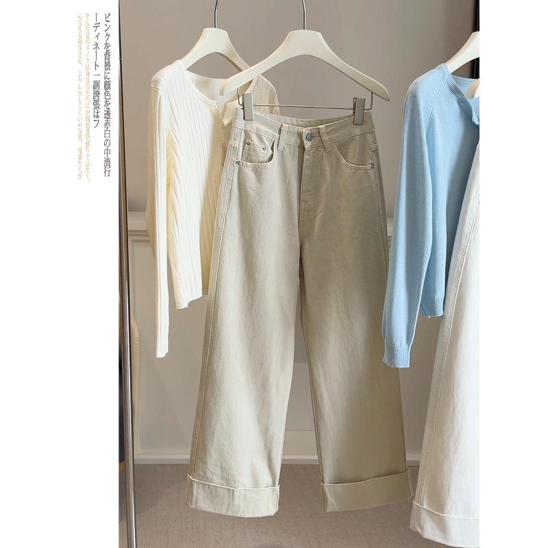 White flanged wide-leg pants jeans women s spring, new high-waisted and thin small nine-point straight trousers XL
White flanged wide-leg pants jeans women s spring, new high-waisted and thin small nine-point straight trousers XL