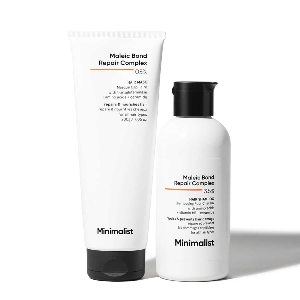 Minimalist Maleic Bond Repair Complex Shampoo & Conditioner Combo (Hair Shampoo & Mask) For Damaged, Dull & Dry Hair | Women & Men | 200gm 200 GM
Minimalist Maleic Bond Repair Complex Shampoo & Conditioner Combo (Hair Shampoo & Mask) For Damaged, Dull & Dry Hair | Women & Men | 200gm 200 GM