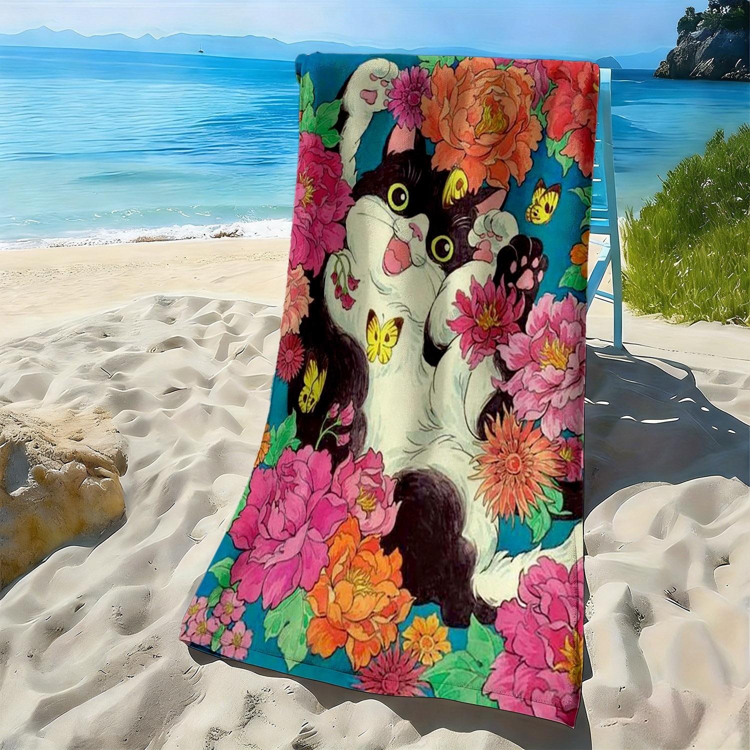 Cute cat and colorful flower patterns polyester microfiber beach towel is highly absorbent, suitable swimming and beach outings W40*H60(CM)
Cute cat and colorful flower patterns polyester microfiber beach towel is highly absorbent, suitable swimming and beach outings W40*H60(CM)