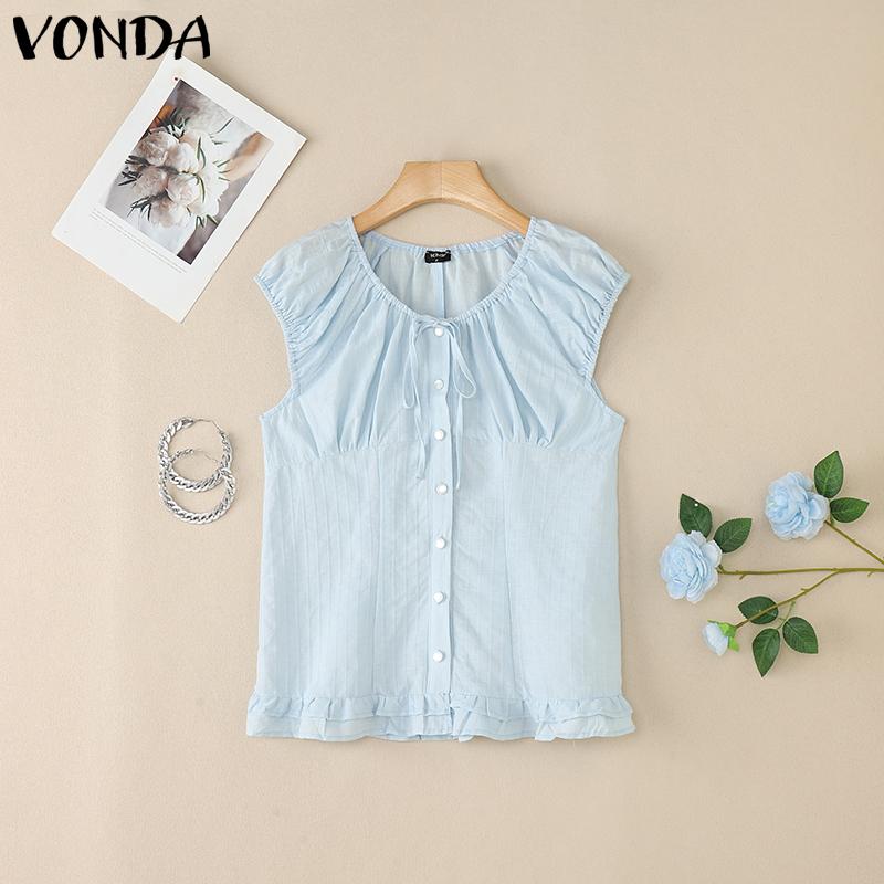 VONDA Women Casual Sleeveless Ruffled Buttons Up Semi-Sheer Tops Shirts 5XL синій
VONDA Women Casual Sleeveless Ruffled Buttons Up Semi-Sheer Tops Shirts 5XL синій