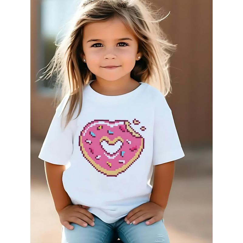 European Size Girls Round-neck Short-sleeved T-shirt with Heart-shaped Doughnut Pattern Print 164cm
European Size Girls Round-neck Short-sleeved T-shirt with Heart-shaped Doughnut Pattern Print 164cm