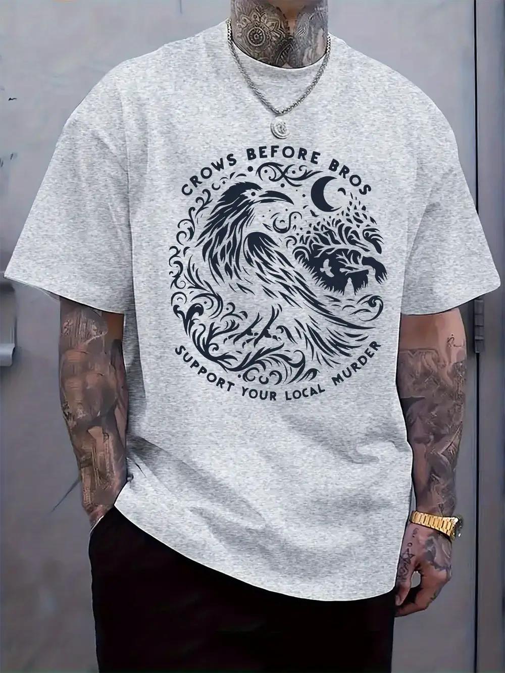 Casual Short Sleeve T-shirt with Crow Graphic Print & Crows Before Bros Slogan - White Regular Fit Summer Tee S
Casual Short Sleeve T-shirt with Crow Graphic Print & Crows Before Bros Slogan - White Regular Fit Summer Tee S