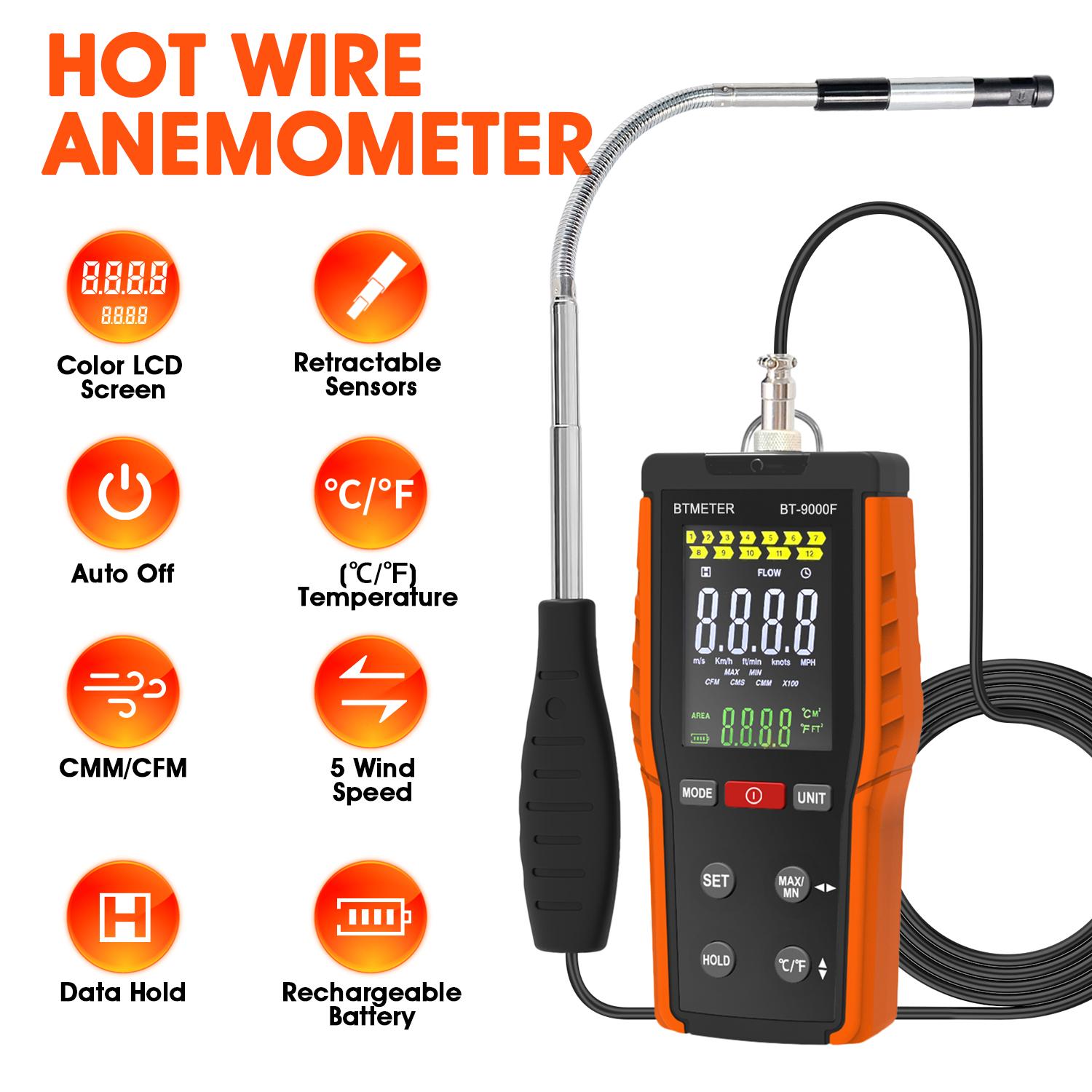 9000F Hot Wire Anemometer, High Precision CFM/CMM Wind Speed Air Velocity Meter with 360° Probe for HVAC Airflow & Temp Test
9000F Hot Wire Anemometer, High Precision CFM/CMM Wind Speed Air Velocity Meter with 360° Probe for HVAC Airflow & Temp Test