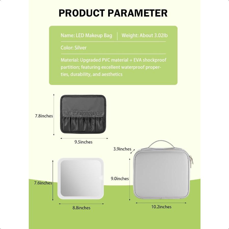 Дорожная косметичка с зеркалом с подсветкойКейс для визажиста с регулируемыми разделителями и 3 режимами освещения ПВХ Серебристый United States
Дорожная косметичка с зеркалом с подсветкойКейс для визажиста с регулируемыми разделителями и 3 режимами освещения ПВХ Серебристый United States