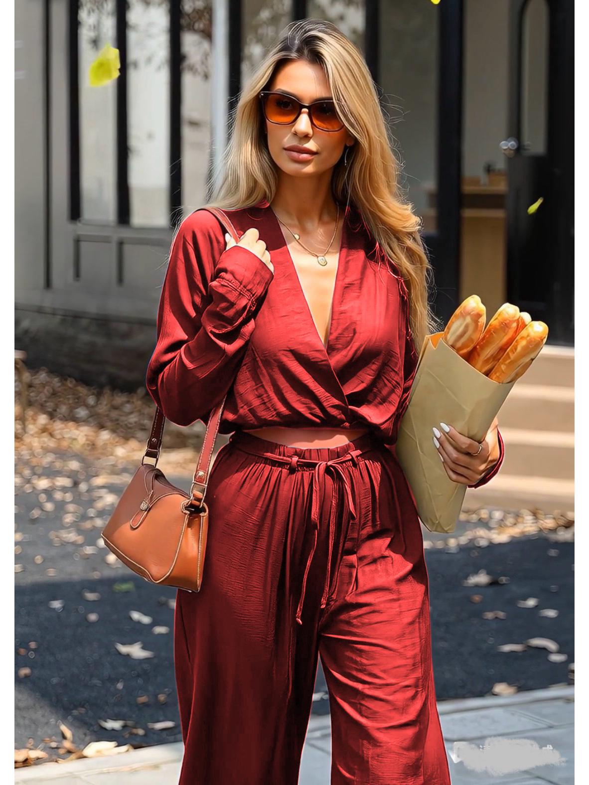2026 Women s Solid Color Deep V-neck Top + Straight Leg Pants Two-piece Set - European and American Style, Loose Fit, Long Sleeve, Lightly Mature. XXXL кирпич красный
2026 Women s Solid Color Deep V-neck Top + Straight Leg Pants Two-piece Set - European and American Style, Loose Fit, Long Sleeve, Lightly Mature. XXXL кирпич красный