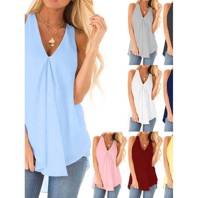 V-neck Loose Solid Color Top with Hemv Collar Hem Loose Sleeveless Pure Color Tops Color blue 2XL
V-neck Loose Solid Color Top with Hemv Collar Hem Loose Sleeveless Pure Color Tops Color blue 2XL