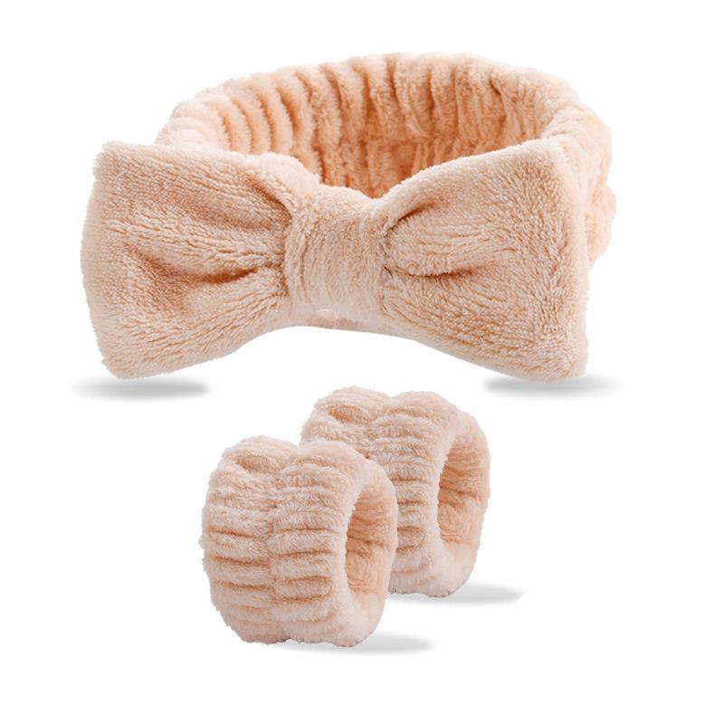 Набор повязок для умывания, Водонепроницаемая и влагостойкая плюшевая мягкая повязка для волос, Водопоглощающая повязка для волос с бантом