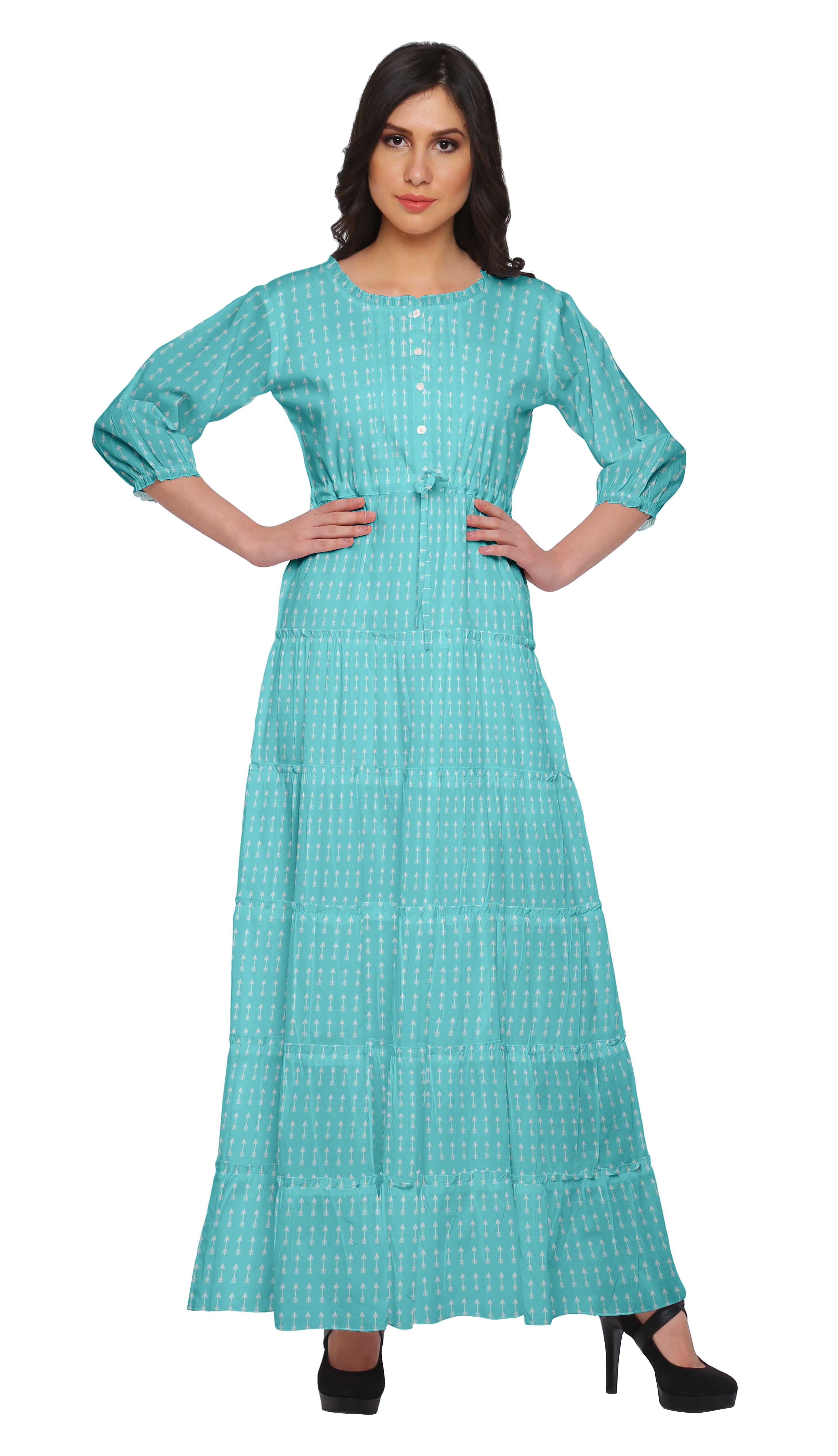 Довга жіноча сукня з круглою шиєю Moomaya з 3-4 рукавами Літній одяг великих розмірів XS бірюзовий колір синій
Довга жіноча сукня з круглою шиєю Moomaya з 3-4 рукавами Літній одяг великих розмірів XS бірюзовий колір синій