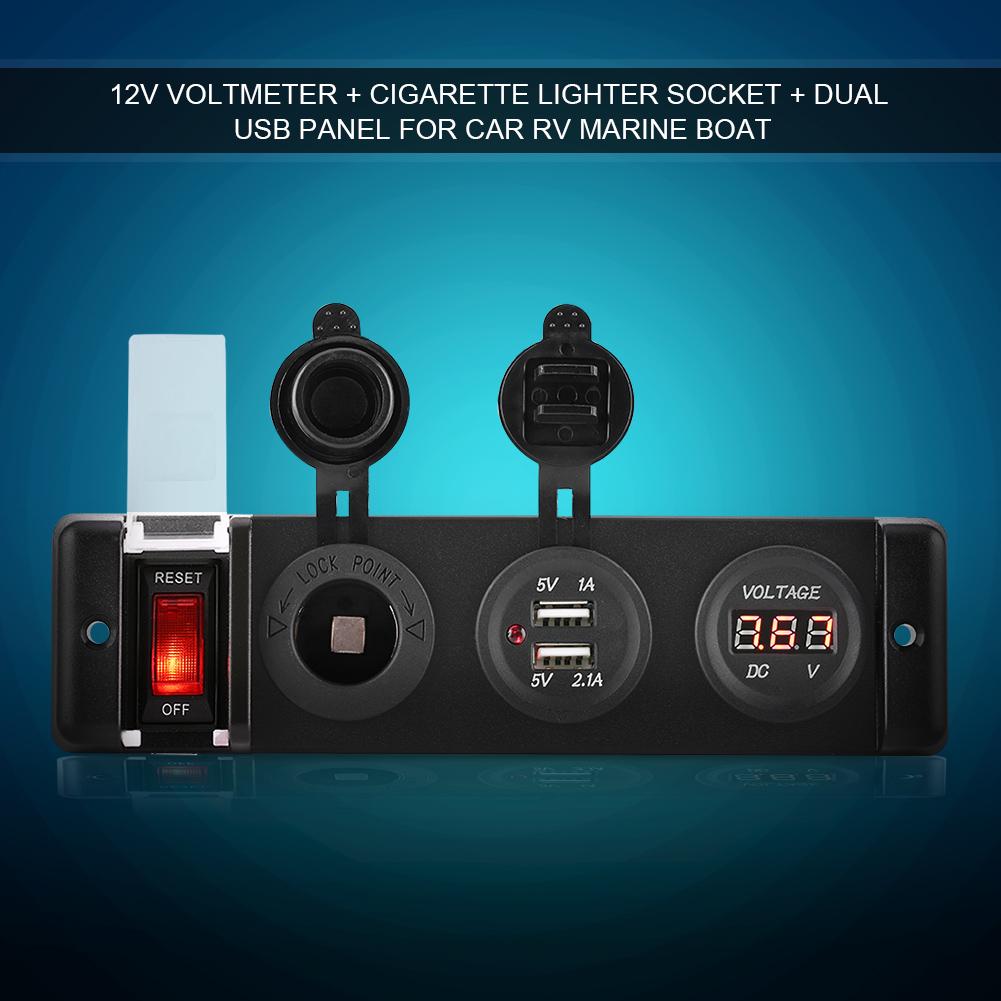12V Voltmeter Cigarette Lighter Dual USB Power Socket Switch Panel for Car RV Marine Boat
12V Voltmeter Cigarette Lighter Dual USB Power Socket Switch Panel for Car RV Marine Boat