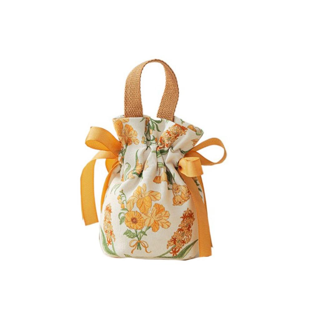 Цветочная Маленькая Сумка на Запястье Цветочная Сумка с Ручкой из Жемчуга Бант Холщовая Сумка с Цветочной Кулиской Для Улицы Style A4