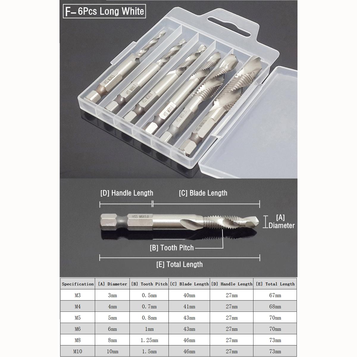Набор винтовых метчиков M3/4/5/6/8/10, шестигранный спиральный метчик, сверло с зенковкой, развертка, титановые инструменты для нарезания фаски из мягкого металла
Набор винтовых метчиков M3/4/5/6/8/10, шестигранный спиральный метчик, сверло с зенковкой, развертка, титановые инструменты для нарезания фаски из мягкого металла