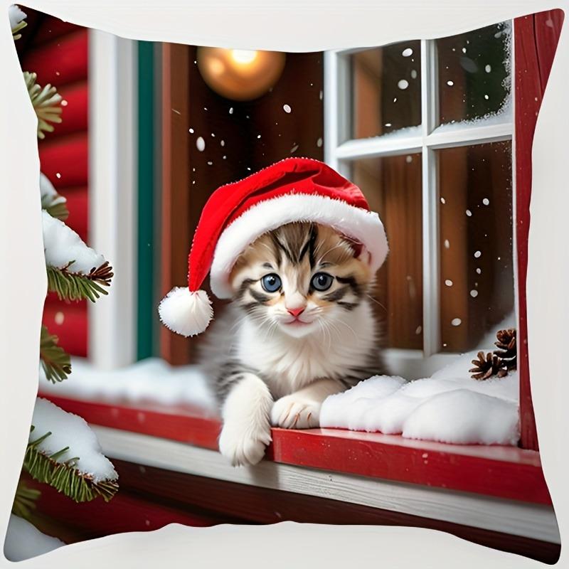 Рождественская наволочка с очаровательным котенком в шапке Санты, украшение для дивана, комнаты, новогоднее праздничное украшение для дома 16x16Inch
Рождественская наволочка с очаровательным котенком в шапке Санты, украшение для дивана, комнаты, новогоднее праздничное украшение для дома 16x16Inch
