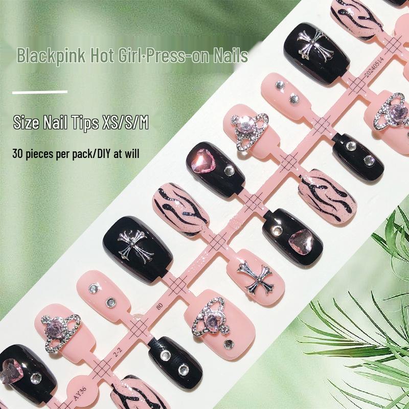 Y2K Punk Chrome Hearts Press-On Nails: Black & Pink with Rhinestones (30-Piece Set)
Y2K Punk Chrome Hearts Press-On Nails: Black & Pink with Rhinestones (30-Piece Set)
