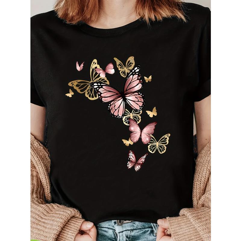 European sizes Women s Casual Short Sleeve T-Shirt - Elegant Butterfly Print with Golden Glitter Accents, Pink & Black Graphic Design 4XL чорний
European sizes Women s Casual Short Sleeve T-Shirt - Elegant Butterfly Print with Golden Glitter Accents, Pink & Black Graphic Design 4XL чорний