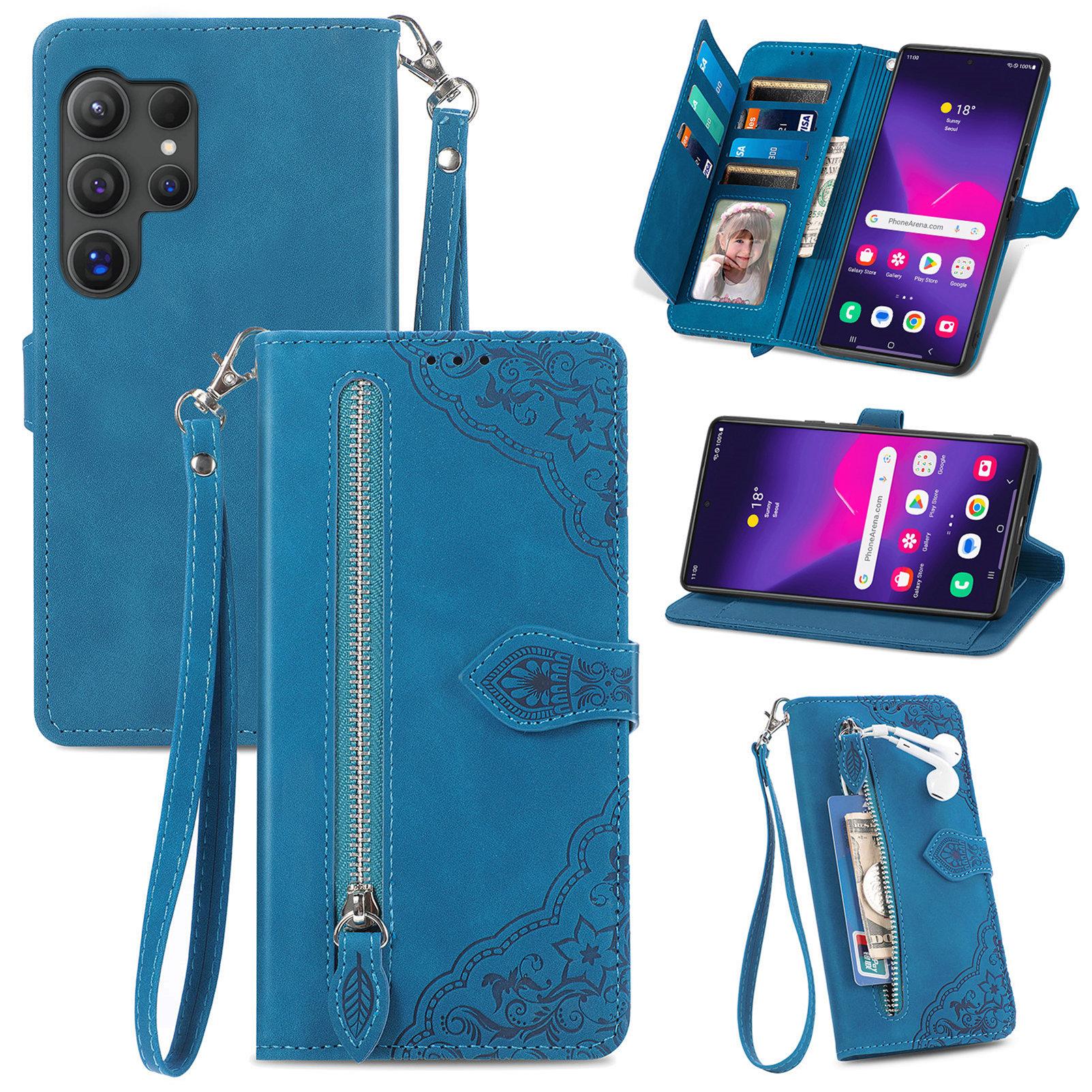 For Samsung Galaxy S24 Ultra Zipper Wallet Case with Strap Flower Imprint PU Leather Phone Cover Blue
For Samsung Galaxy S24 Ultra Zipper Wallet Case with Strap Flower Imprint PU Leather Phone Cover Blue