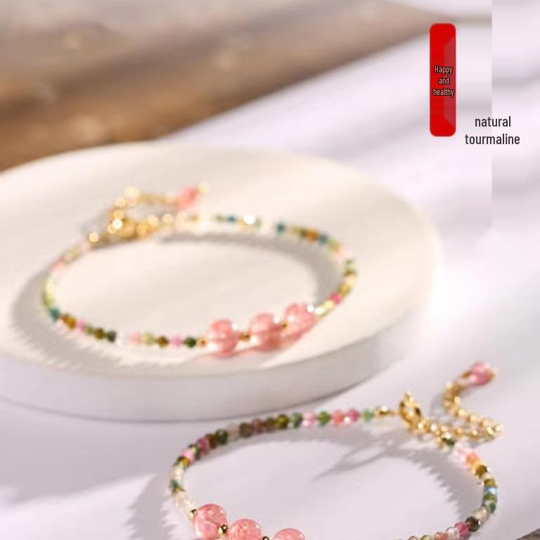 Strawberry Quartz & Tourmaline Crystal Bracelet for Women - Dainty Gemstone Flower Gift
Strawberry Quartz & Tourmaline Crystal Bracelet for Women - Dainty Gemstone Flower Gift