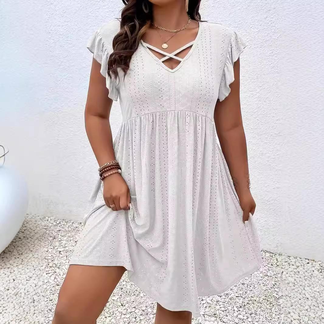 Women s plus size dress summer jacquard lotus leaf sleeve V-neck knee-length dress XXXL білий
Women s plus size dress summer jacquard lotus leaf sleeve V-neck knee-length dress XXXL білий