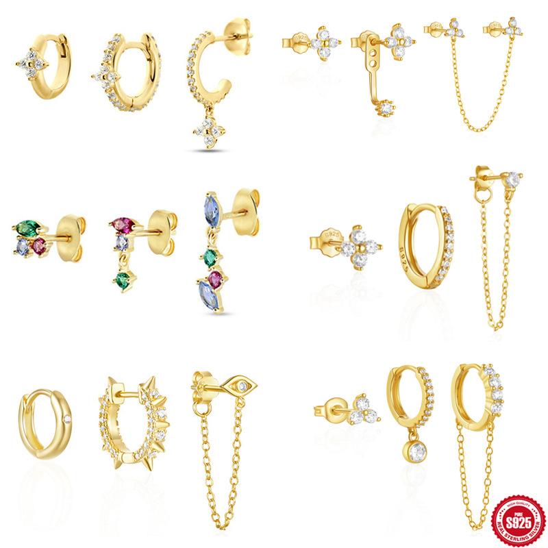 A Set Of 3 Stylish Stacked S925 Sterling Silver Personalized Petals Colored Diamond-Encrusted Chain Earrings Earrings Earrings 925 Silver
A Set Of 3 Stylish Stacked S925 Sterling Silver Personalized Petals Colored Diamond-Encrusted Chain Earrings Earrings Earrings 925 Silver
