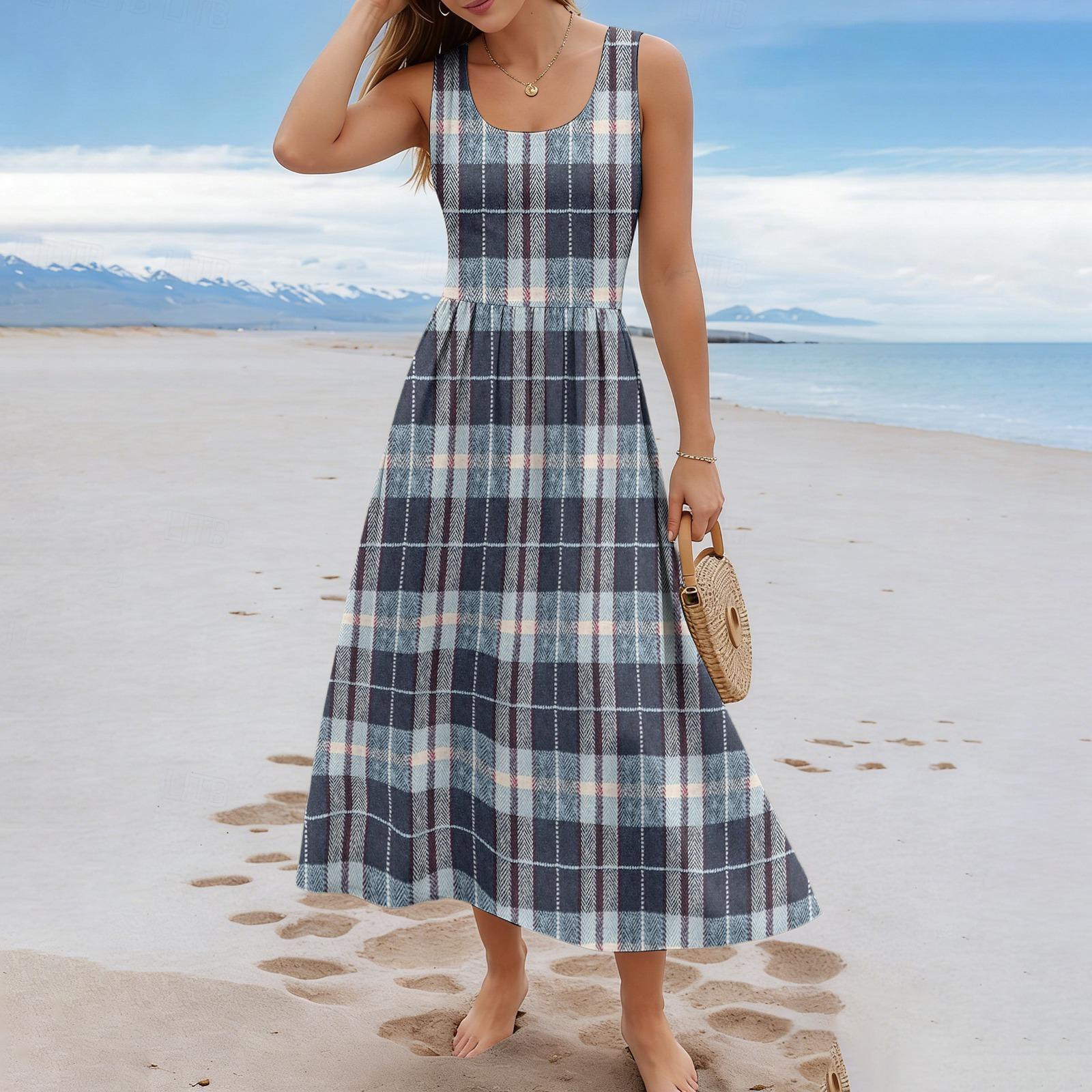 Women Sleeveless Plaid Maxi Dress Summer Casual Loose Fit Long Tank Dress Lightweight Soft Fabric for Daily Wear M
Women Sleeveless Plaid Maxi Dress Summer Casual Loose Fit Long Tank Dress Lightweight Soft Fabric for Daily Wear M