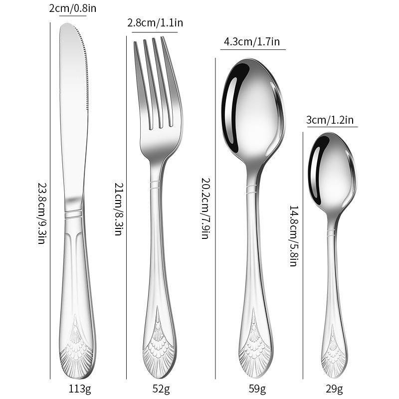 The 4-piece stainless steel cutlery set is perfect for family gatherings and daily use with steak knives, forks, and spoons
The 4-piece stainless steel cutlery set is perfect for family gatherings and daily use with steak knives, forks, and spoons