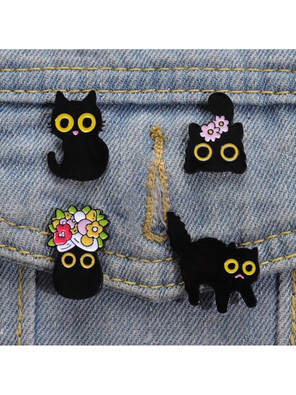 8pcs Fashion simple cartoon black cat wearing flowers series cute fashion cat brooch bag clothing accessories badge gift 
8pcs Fashion simple cartoon black cat wearing flowers series cute fashion cat brooch bag clothing accessories badge gift