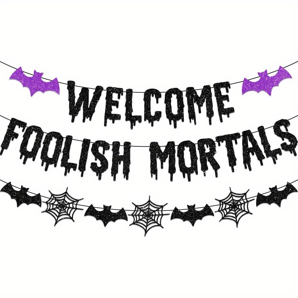 9pcs Welcome Foolish Mortals Halloween Banner Decorations Halloween Haunted Mansion Banner Wall Decorations with Bat and Spider for Halloween Decor 3sets
9pcs Welcome Foolish Mortals Halloween Banner Decorations Halloween Haunted Mansion Banner Wall Decorations with Bat and Spider for Halloween Decor 3sets