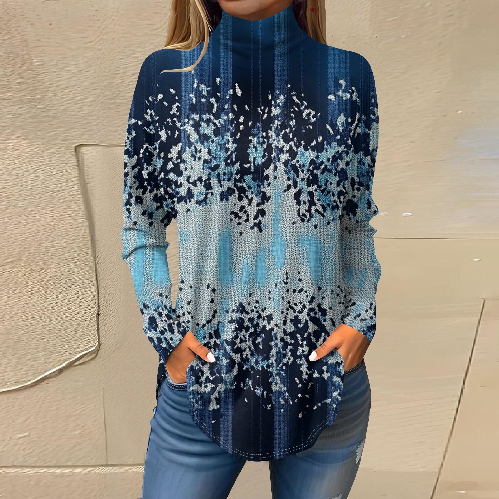 Женская модная повседневная футболка с длинным рукавом с высоким воротом и принтом, пуловер, топ L синий
Женская модная повседневная футболка с длинным рукавом с высоким воротом и принтом, пуловер, топ L синий