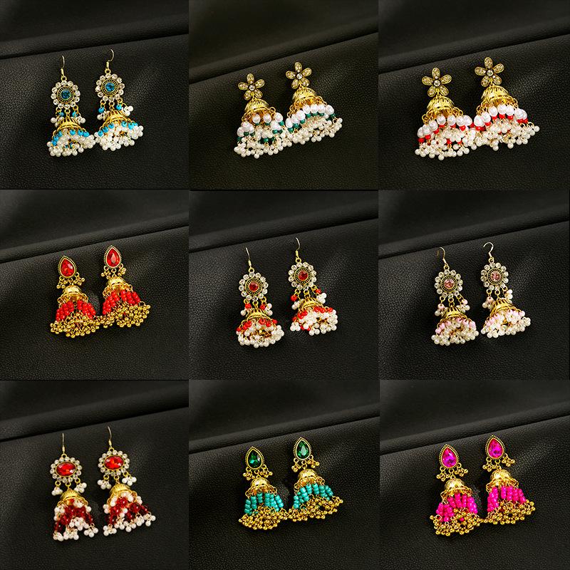Bohemian Silver Needle Stud Earrings: Rhinestone, Tassel, Pearl, Bell-Shaped Vintage Ethnic Design
Bohemian Silver Needle Stud Earrings: Rhinestone, Tassel, Pearl, Bell-Shaped Vintage Ethnic Design