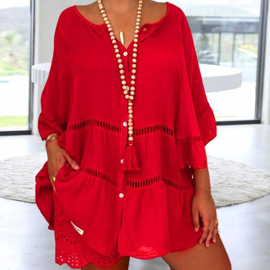 Trendy 3/4 Flared Sleeves Thin Shirt Dress Solid Color Loose Beach Streetwear 4XL белый
Trendy 3/4 Flared Sleeves Thin Shirt Dress Solid Color Loose Beach Streetwear 4XL белый