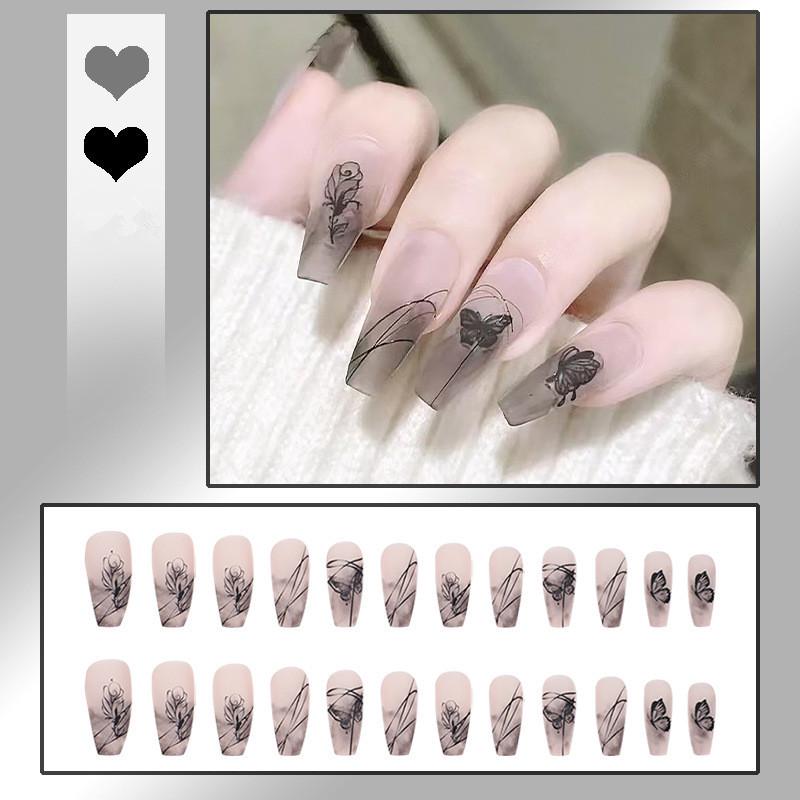 24-Piece Black Matte Rose Line Ballet Press-On False Nails
24-Piece Black Matte Rose Line Ballet Press-On False Nails