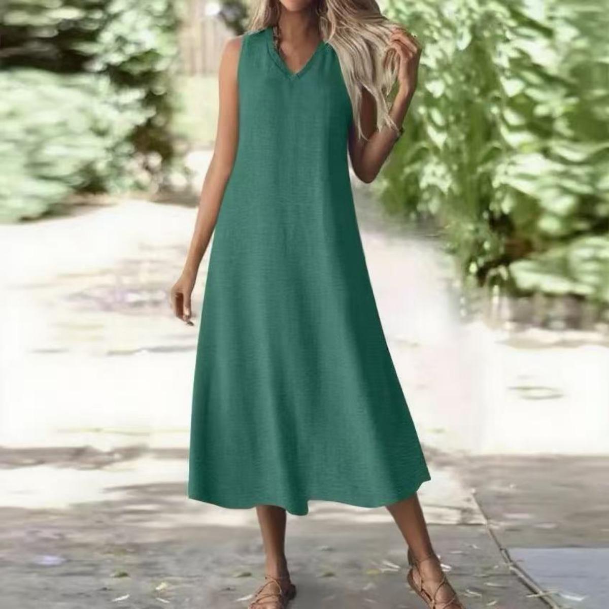 Summer Elegant Sleeveless V-neck Back Zipper Long Maxi Dress for Women European American Style Cross-border Apparel XXL озеро зелений колір
Summer Elegant Sleeveless V-neck Back Zipper Long Maxi Dress for Women European American Style Cross-border Apparel XXL озеро зелений колір