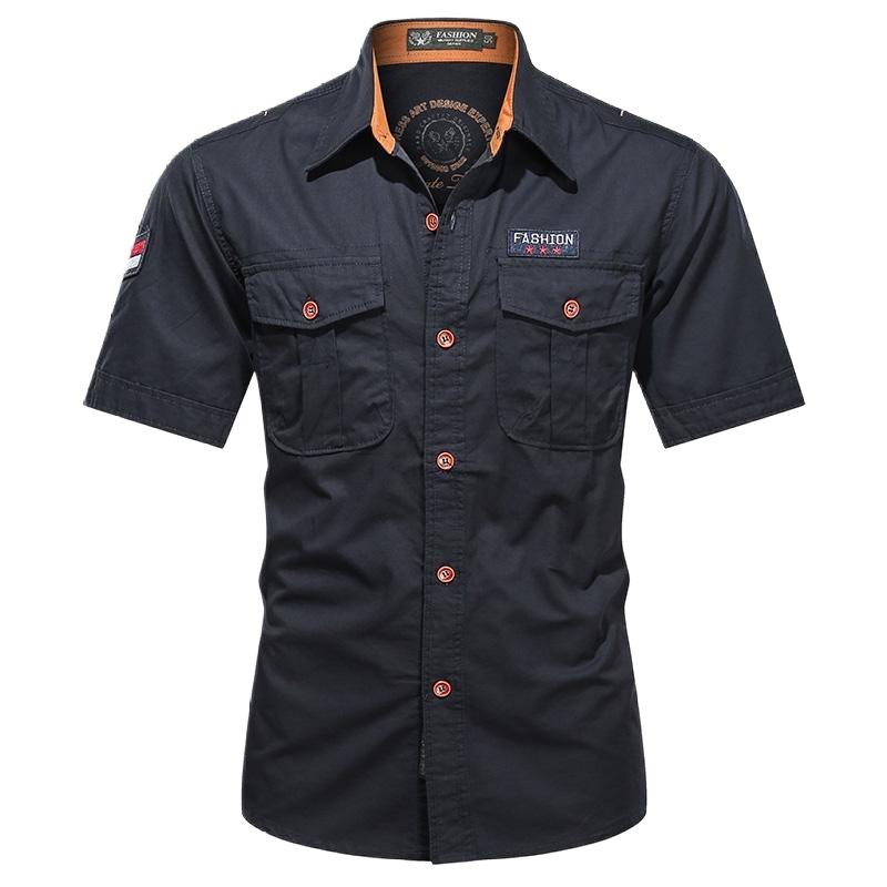 Summer outdoor tooling short-sleeved shirt men s multi-pocket pure cotton loose large size casual military style shirt 4XL темно-синього кольору
Summer outdoor tooling short-sleeved shirt men s multi-pocket pure cotton loose large size casual military style shirt 4XL темно-синього кольору