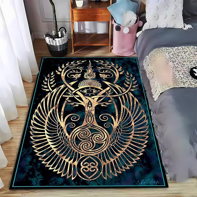 Stylized Norse axe and hammer design glowing runes black fiery background carpet. Suitable for use as an anti-slip for room and bedroom sofas 40x60cm( 15x23in )
Stylized Norse axe and hammer design glowing runes black fiery background carpet. Suitable for use as an anti-slip for room and bedroom sofas 40x60cm( 15x23in )