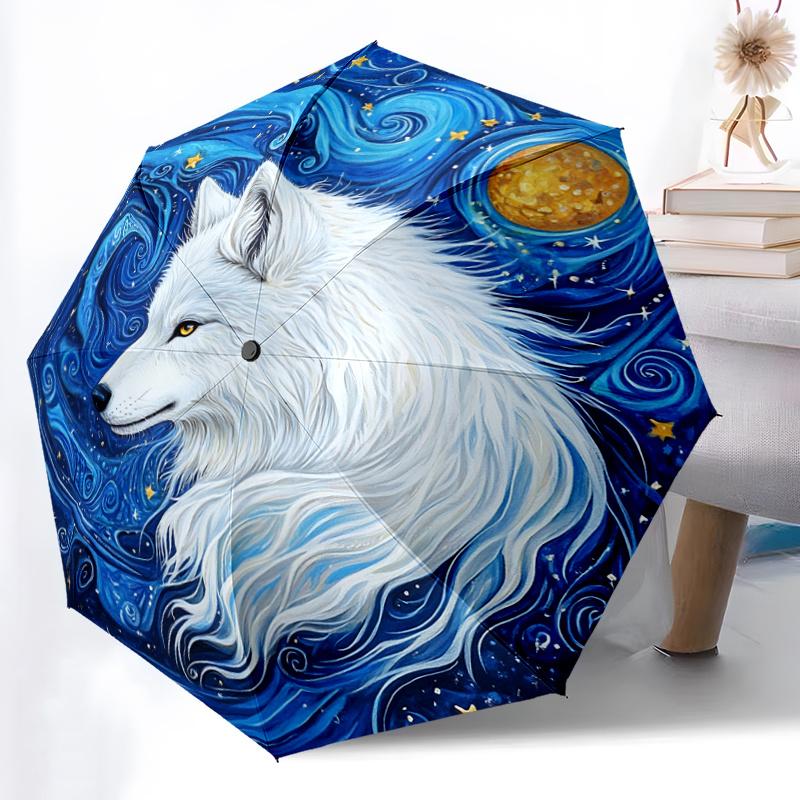 1pc Automatic Open/Close Umbrella with White Wolf & Night Sky Design - Blue & Golden Starry Night Pattern, 8-Rib Windproof Fol
1pc Automatic Open/Close Umbrella with White Wolf & Night Sky Design - Blue & Golden Starry Night Pattern, 8-Rib Windproof Fol