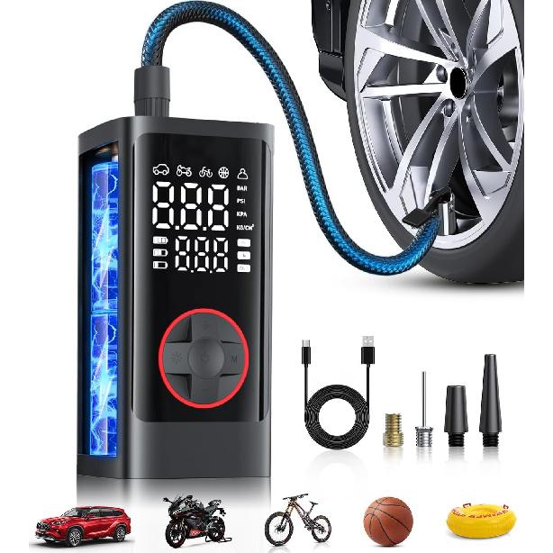 Tire Inflator Portable Air Compressor, 150PSI Cordless Air Pump for Car Tires, Bike Tire Pump with Pressure Gauge, Auto Shut Off, LED Light for Car Dark Black
Tire Inflator Portable Air Compressor, 150PSI Cordless Air Pump for Car Tires, Bike Tire Pump with Pressure Gauge, Auto Shut Off, LED Light for Car Dark Black