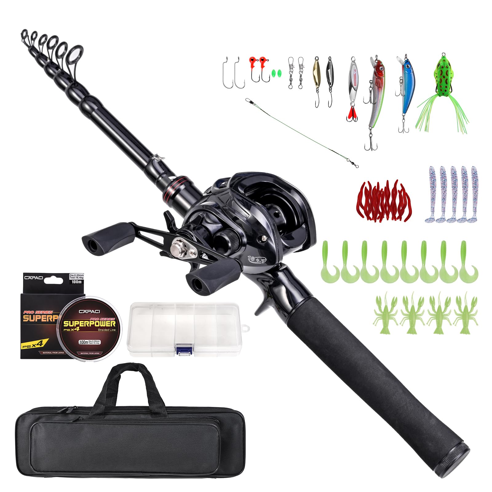 Portable Telescopic Fishing Rod and Reel Combo Set, 180cm/210cm Spinning Reel, Bait and Hook Accessories, Saltwater Fishing Tackle Bag & Case Included
Portable Telescopic Fishing Rod and Reel Combo Set, 180cm/210cm Spinning Reel, Bait and Hook Accessories, Saltwater Fishing Tackle Bag & Case Included