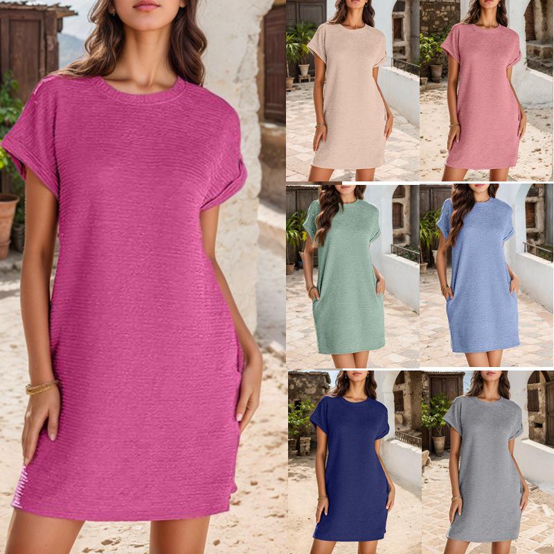 2025 Women s Cross-Border Fashion: Round Neck Cuffed Solid Color Short Sleeve Pocket Dress S
2025 Women s Cross-Border Fashion: Round Neck Cuffed Solid Color Short Sleeve Pocket Dress S
