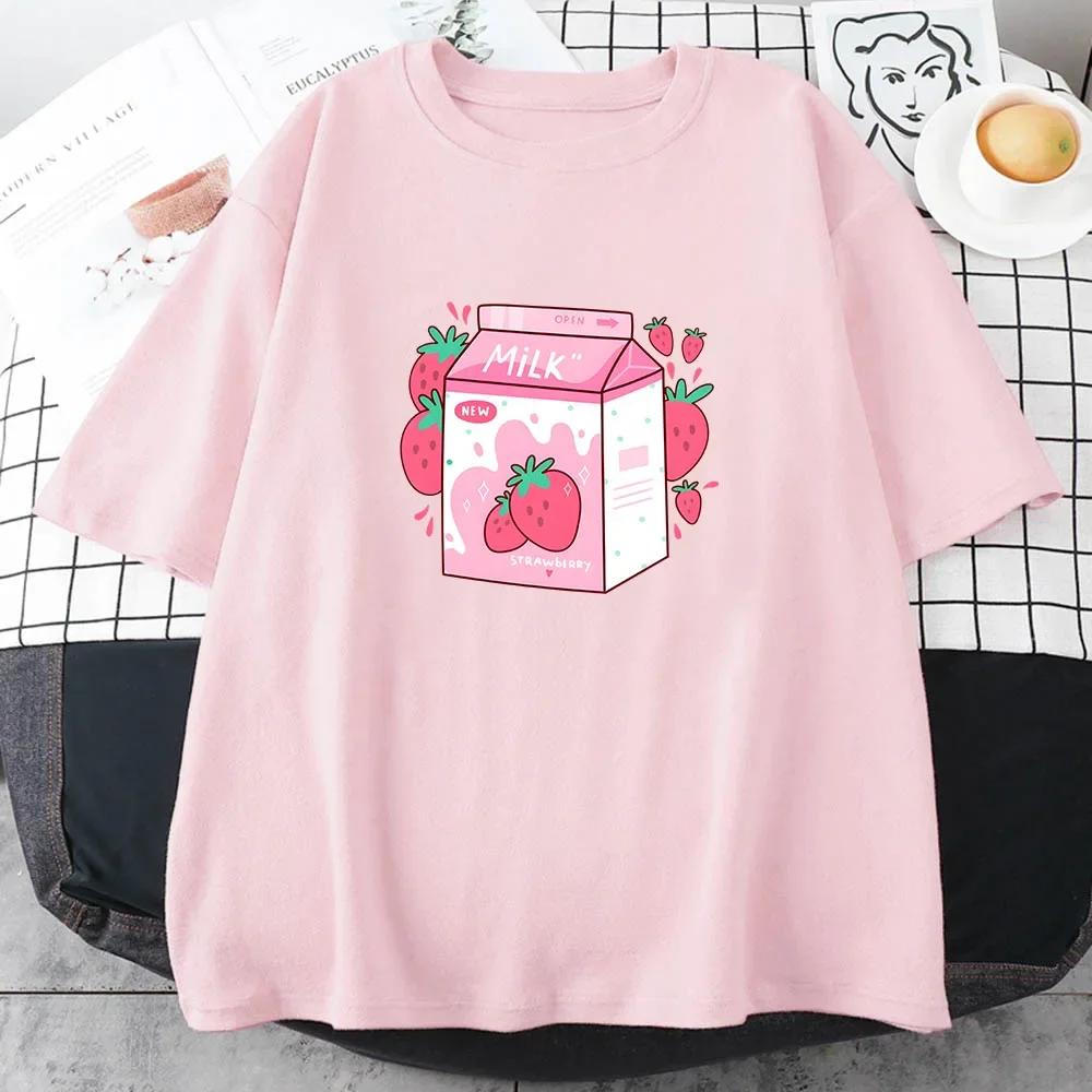 Strawberry Milk Cartoon Printing Tee-shirt Casual Short Sleeve O-neck T-shirts Soft High Quality Tshirts Women Tops S
Strawberry Milk Cartoon Printing Tee-shirt Casual Short Sleeve O-neck T-shirts Soft High Quality Tshirts Women Tops S