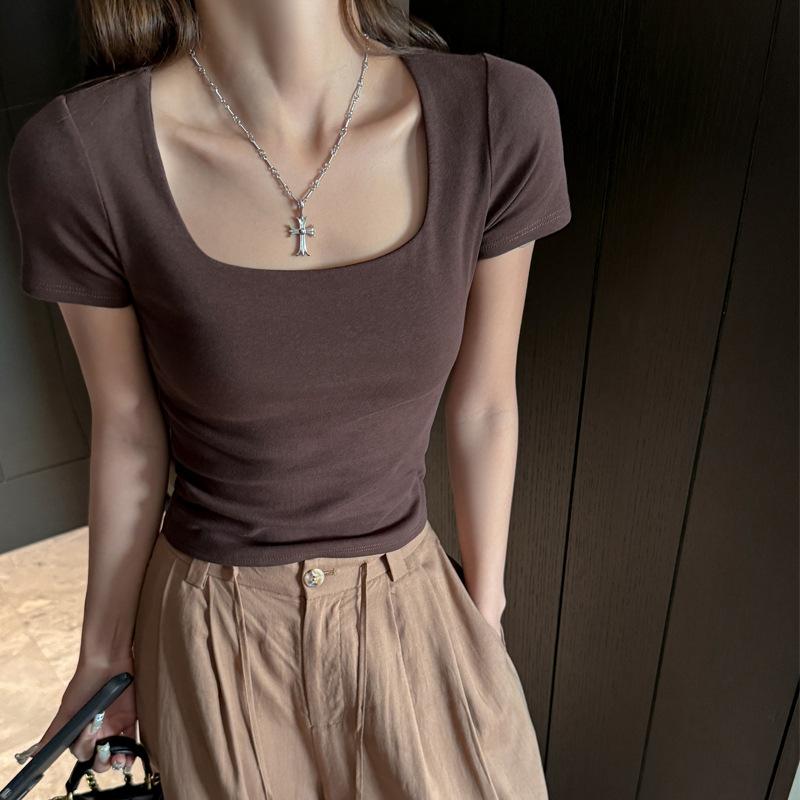 Summer pure cotton square collar inner with base front shoulder short-sleeved T-shirt women s Spice Girl high-end temperament short top Xl (suitable for weight 65-75kg ) темно-коричневого кольору
Summer pure cotton square collar inner with base front shoulder short-sleeved T-shirt women s Spice Girl high-end temperament short top Xl (suitable for weight 65-75kg ) темно-коричневого кольору