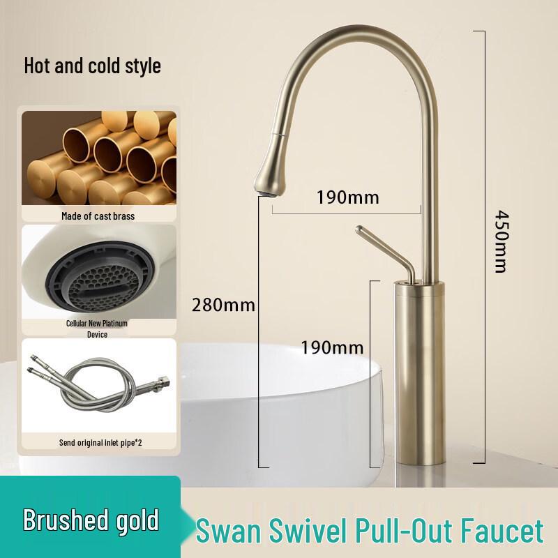 TLXT Brushed Gold High-Arc Pull-Out Swan Neck Faucet
TLXT Brushed Gold High-Arc Pull-Out Swan Neck Faucet