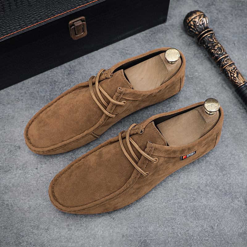 Повседневная мужская обувь для улицы Модная дышащая мужская обувь лоферы из замши слипоны на плоской подошве Нескользящая легкая мужская обувь для вождения Ленивая обувь 44 коричневый