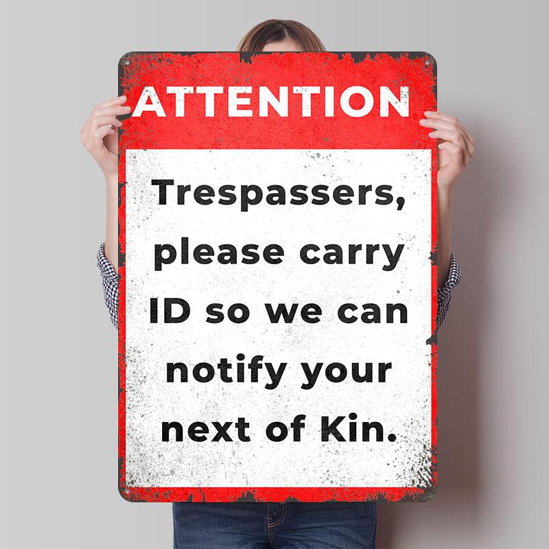 Trespasser Warning Sign Printed Poster Customized Wall Art Retro Vintage Metal Tin Signs for Room Decoration Garage Decorations 7.9x11.8In(20x30cm)
Trespasser Warning Sign Printed Poster Customized Wall Art Retro Vintage Metal Tin Signs for Room Decoration Garage Decorations 7.9x11.8In(20x30cm)