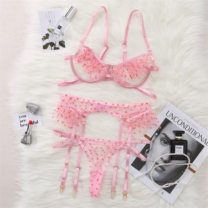 New European and American new sexy lace perspective love three-point underwear three-piece set XXL
New European and American new sexy lace perspective love three-point underwear three-piece set XXL