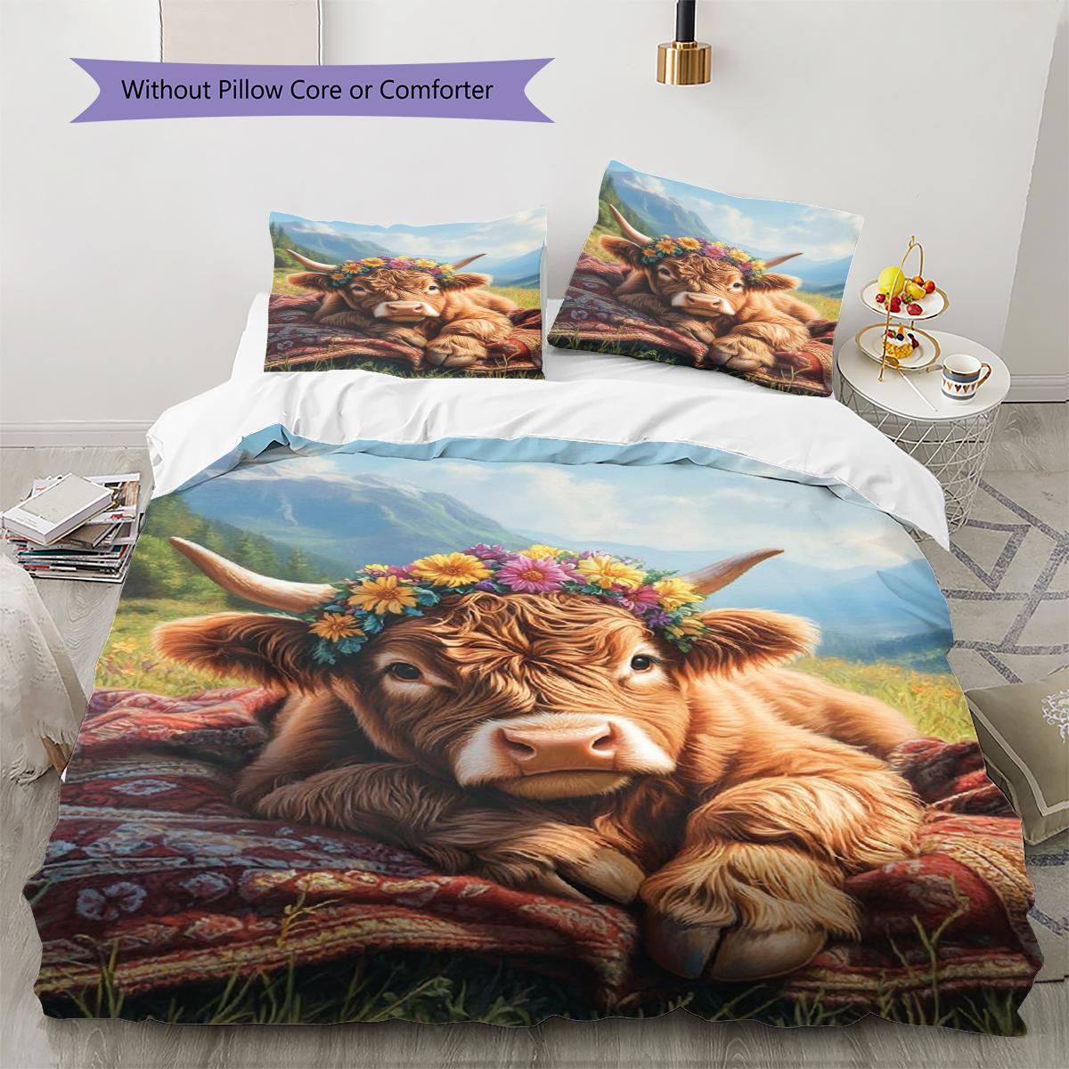 Highland Cow Pattern Bedding Quilt Set Quilt Cover Pillowcase Home Decoration Gift (1 * duvet cover + 2 * pillowcase, without core) 135x200cm
Highland Cow Pattern Bedding Quilt Set Quilt Cover Pillowcase Home Decoration Gift (1 * duvet cover + 2 * pillowcase, without core) 135x200cm